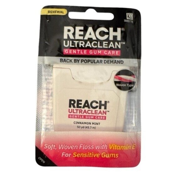 2 x Reach Ultra Clean Gentle Gum Care Cinnamon Mint 50 yd Woven Type - Picture 1 of 1